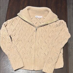Crave Fame Tan Cowl Neck Sweater with Intricate Knit